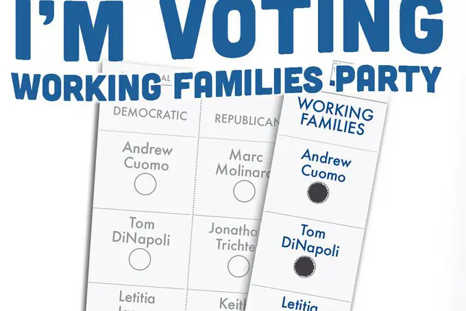 A Working Families Party promotional image to vote on a fusion ticket